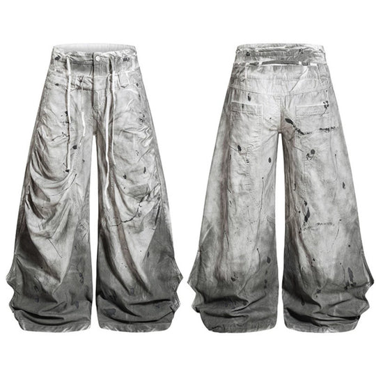 Damen Hochtaillierte weite Culotte‑Hose mit Drapierten Falten, Tunnelzug und Sprenkel‑Print Shop Nory