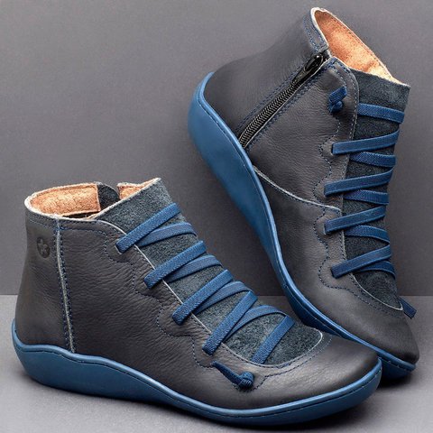 Damen Leder Kurzstiefel mit seitlichem Reißverschluss, elastischer Schnürung und weicher Komfortsohle Shop Nory