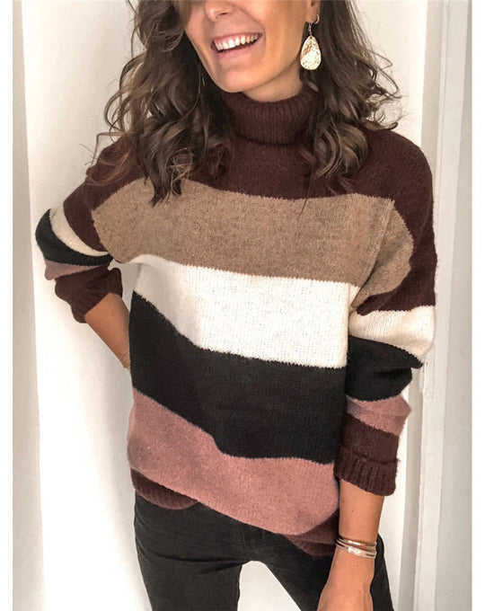Damen Oversize Rollkragenpullover mit breiten Blockstreifen und weichem Strick Shop Nory