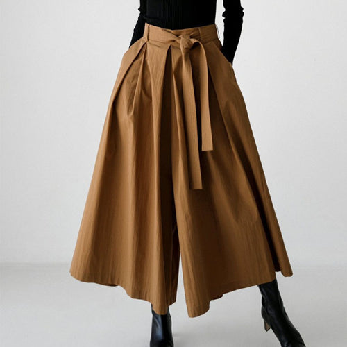 Damen Weite Culotte‑Hosenrock mit Kellerfalten und Bindegürtel Shop Nory