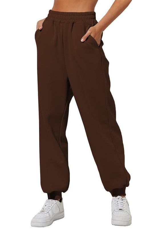 Damen nan weite High‑Waist Jogginghose mit soften Bügelfalten, elastischem Komfortbund und gerippten Knöchelbündchen Shop Nory