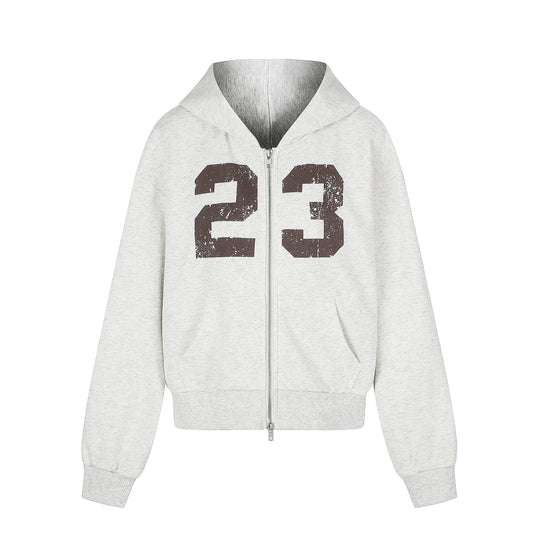 Damen Zip‑Hoodie im Boxy‑Schnitt mit Kängurutasche und Nummernprint Shop Nory