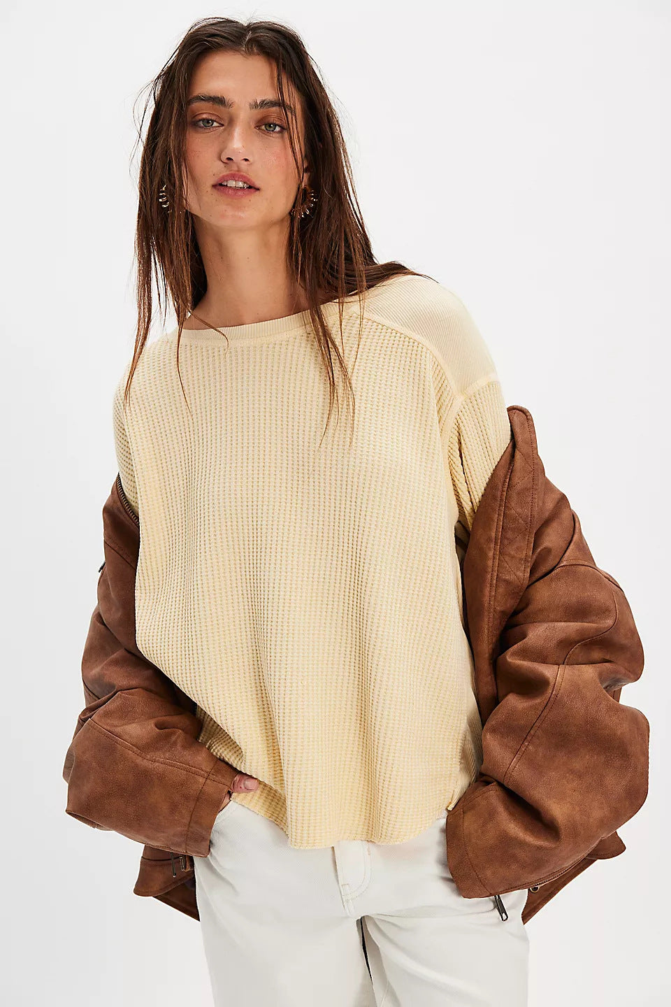 Damen Oversized Waffelstrick-Pullover mit weitem Schnitt und tiefem Raglan Shop Nory