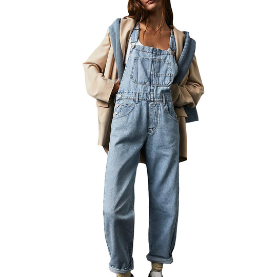 Damen lässige Denim-Latzhose mit praktischen Taschen und verstellbarem Bund Shopnory