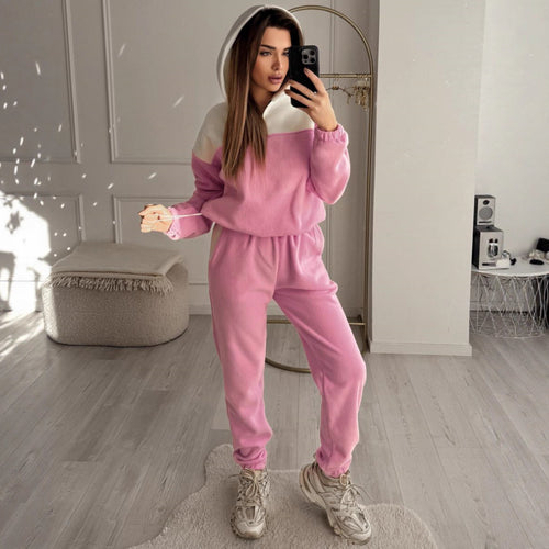 Damen Zweiteiliges Farbblock-Loungewear-Set mit halbem Reißverschluss und schmaler Jogginghose Shop Nory