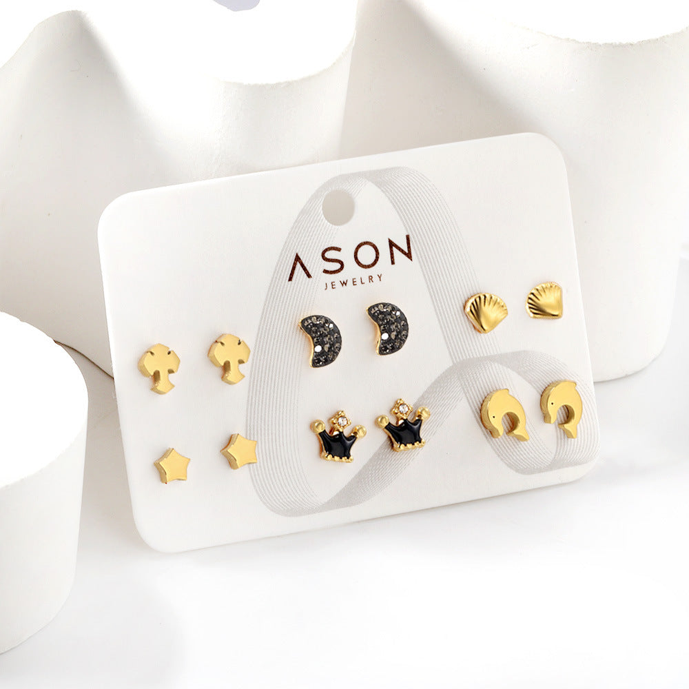 Damen Ohrstecker Set aus goldplattiertem Edelstahl mit verschiedenen Designs Shop Nory