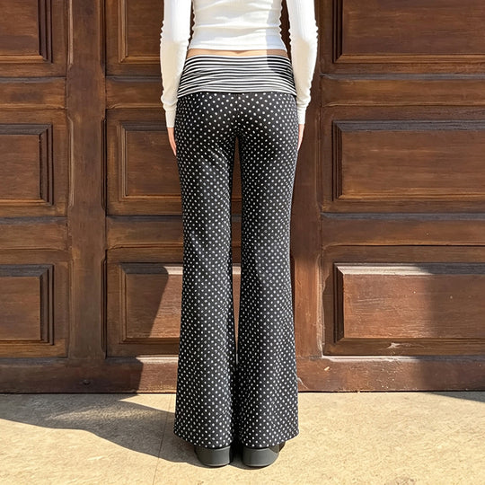 Damen nan weite Marlene-Hose mit hohem Umschlag-Bauchbund und gepunktetem Stretchjersey Shop Nory
