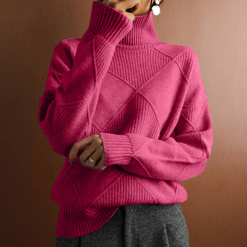 Damen nan weit geschnittener Strickpullover mit hohem Rollkragen und Rautenmuster Shop Nory