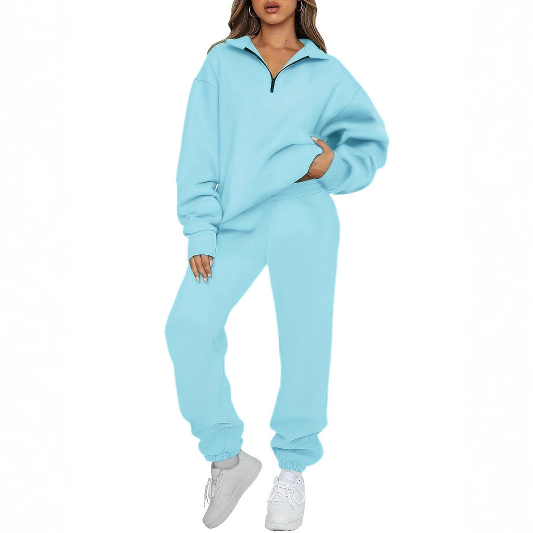 Damen nan zweiteiliges Relax-Set mit halbverdecktem Halbzip-Sweatshirt im Oversize-Schnitt und hohem Komfortbund Jogginghose Shop Nory