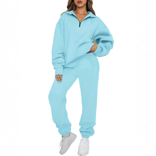 Damen nan zweiteiliges Relax-Set mit halbverdecktem Halbzip-Sweatshirt im Oversize-Schnitt und hohem Komfortbund Jogginghose Shop Nory