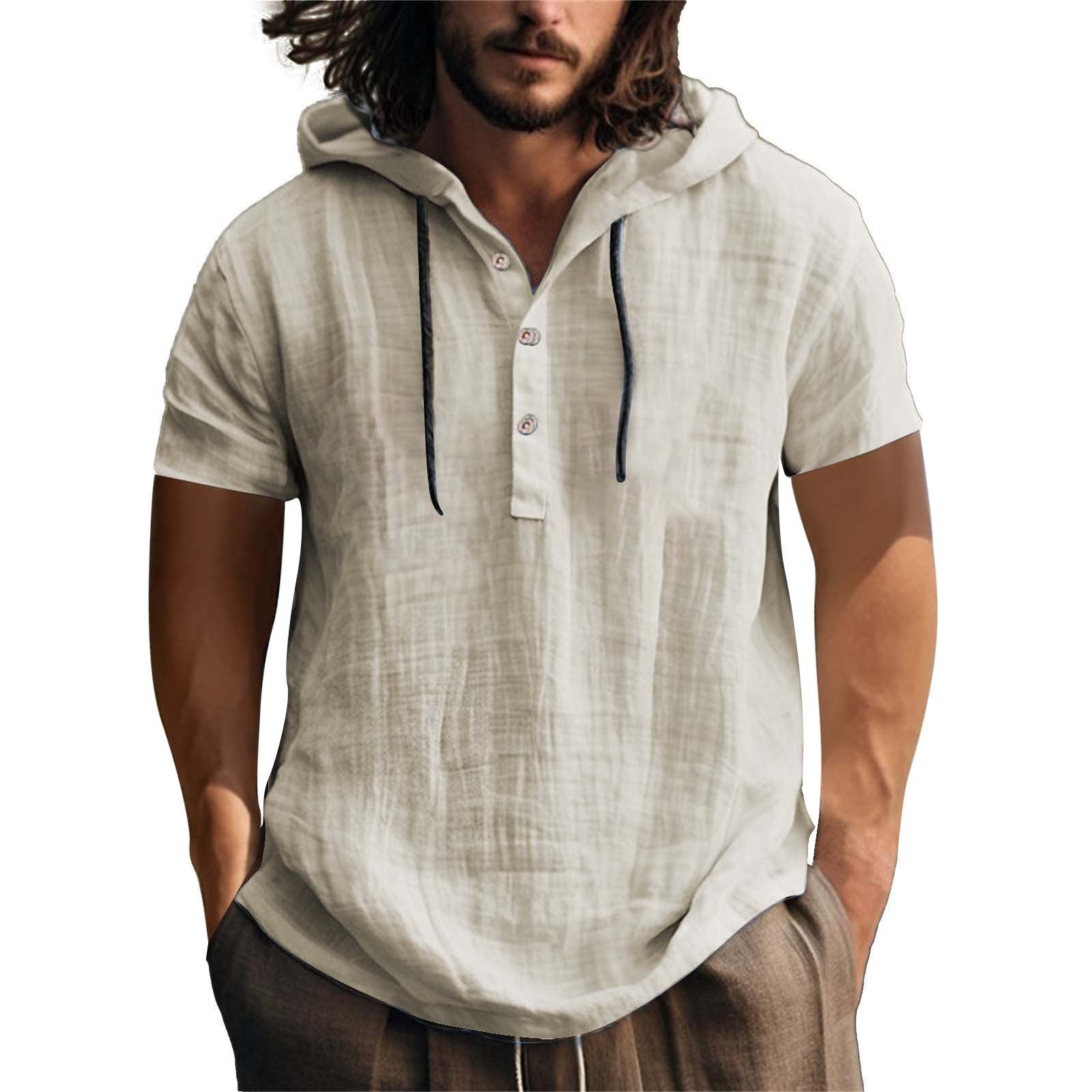 Herren lässiges Kurzarm-Hoodie mit Knopfleiste