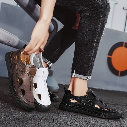 Damen Bequeme Leder-Sandalen mit verstellbarem Riemen und rutschfester Sohle