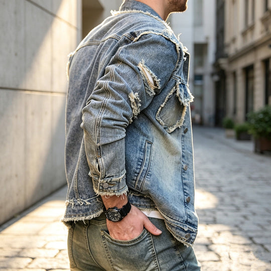 Herren Stylische Destroyed Jeansjacke Shop Nory