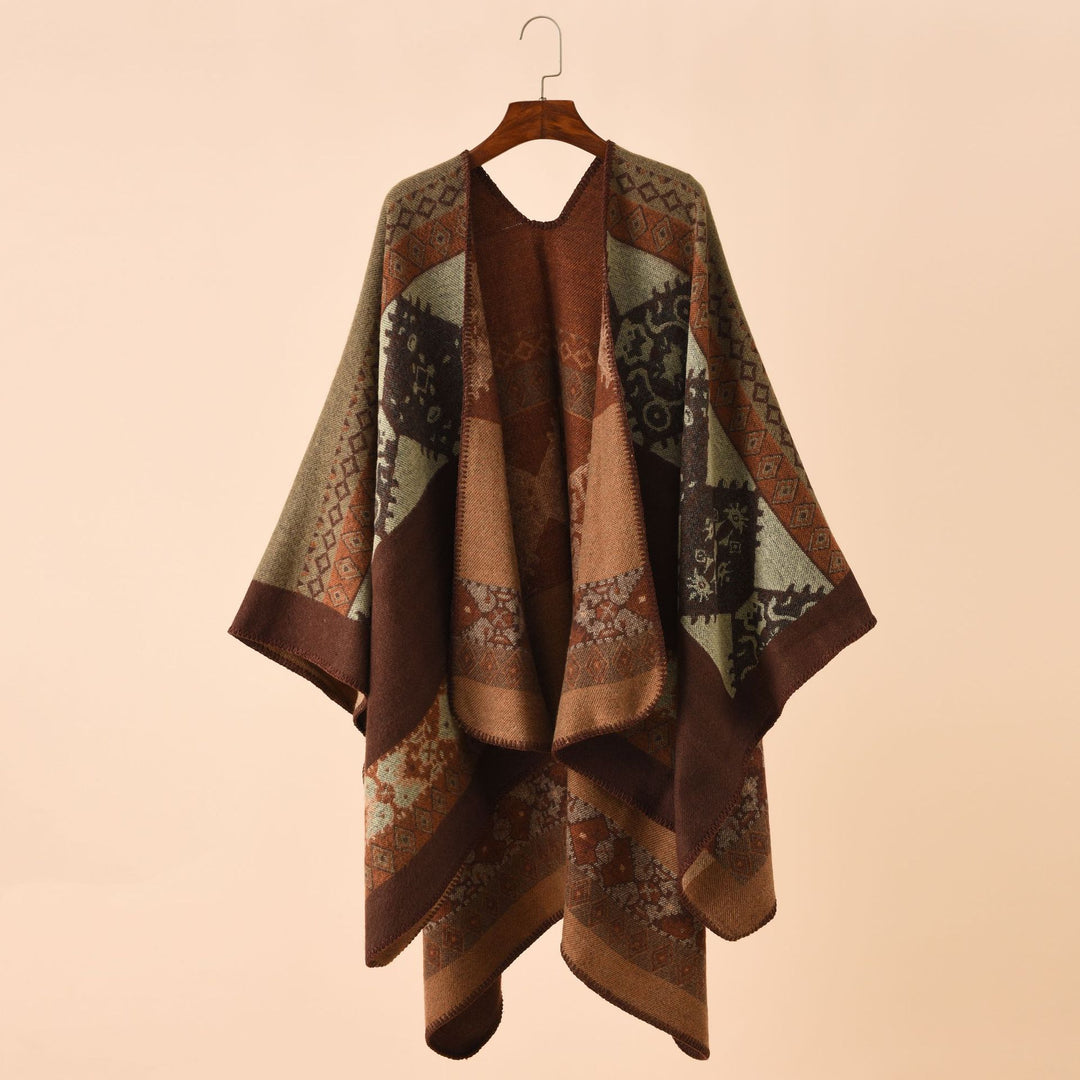 Damen Strickponcho im Paisley-Jacquard mit offener Vorderseite Shop Nory