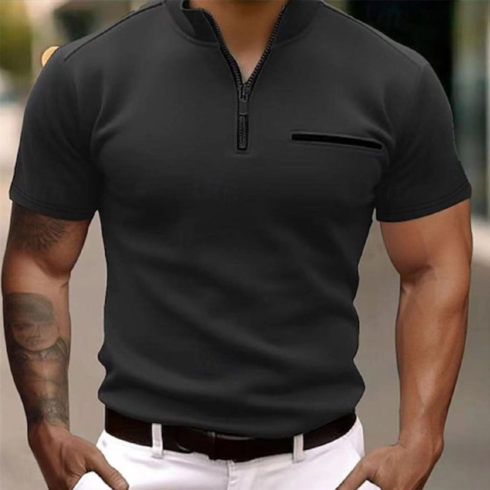 Herren Kurzarm Zip-T-Shirt mit praktischer Brusttasche
