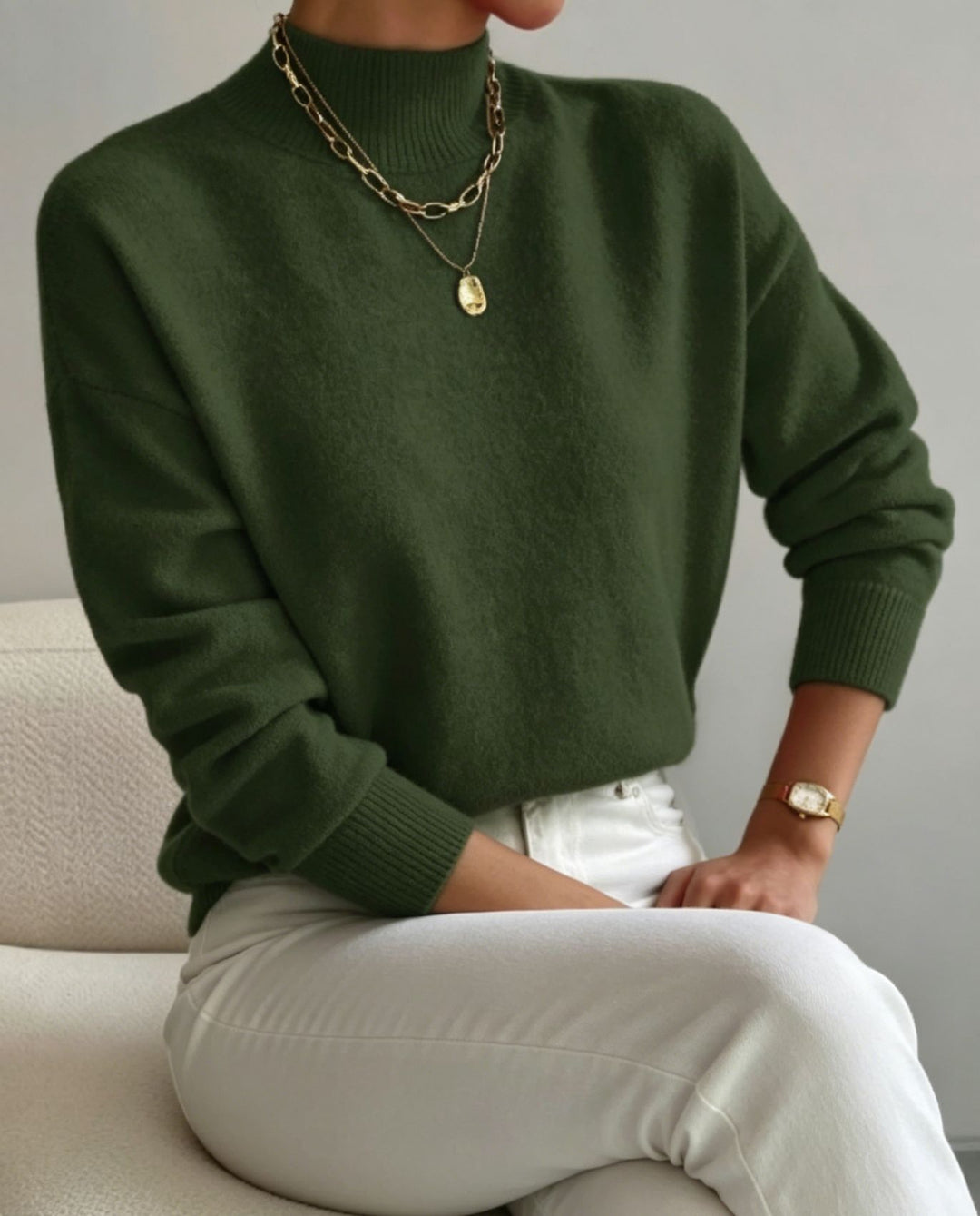 Damen kuscheliger Feinstrickpullover mit Stehkragen und überschnittener Schulter Shop Nory
