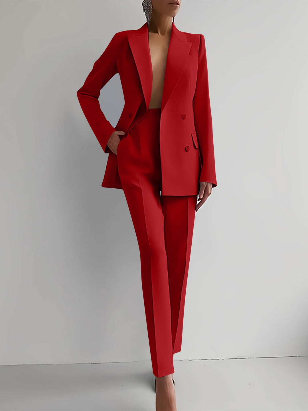 Damen elegantes Zweiteiler-Anzug-Set mit tailliertem Blazer und schmalen Hosen