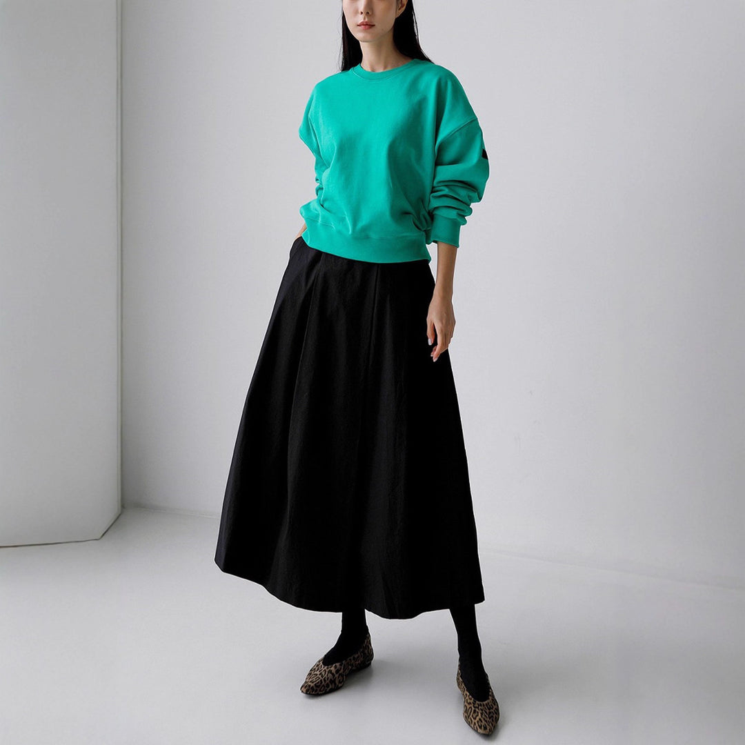 Damen Weicher Baumwoll-Maxirock mit weitem A-Linien-Schnitt, Kellerfalten und Eingrifftaschen Shop Nory