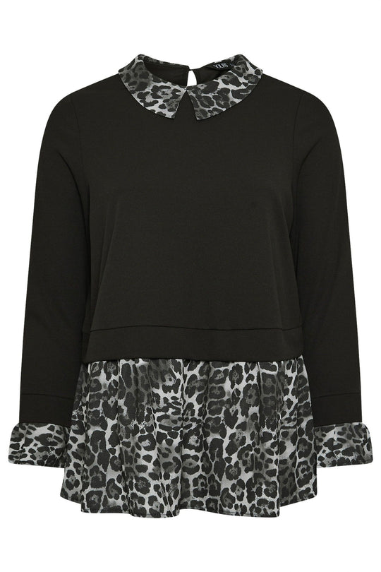 Damen Longsleeve-Tunika mit Chiffon-Volant und Leo-Kragen Shop Nory