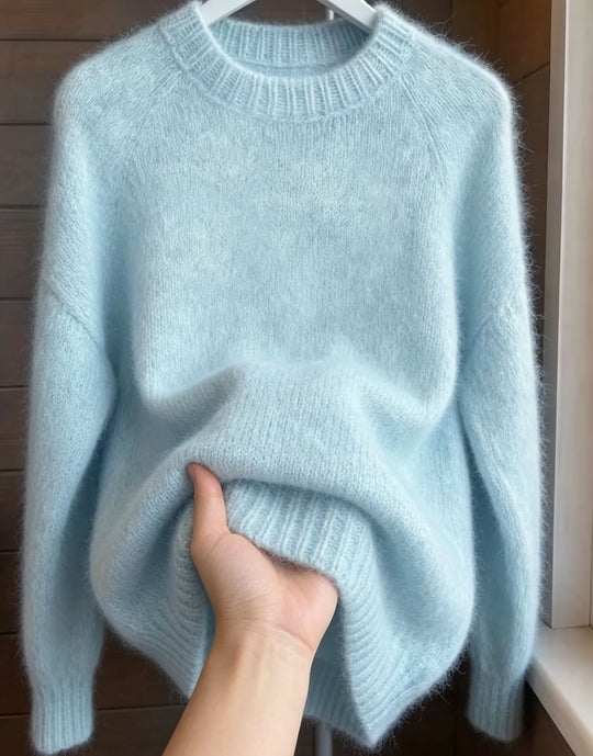 Damen Oversize Mohair‑Mix Rundhalspullover mit Raglanärmeln und geripptem Saum Shop Nory