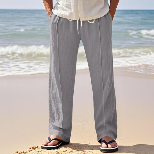 Herren Leichte Bundfalten‑Freizeithose aus Leinenmix mit elastischem Kordelbund und aufgerolltem Saum Shop Nory