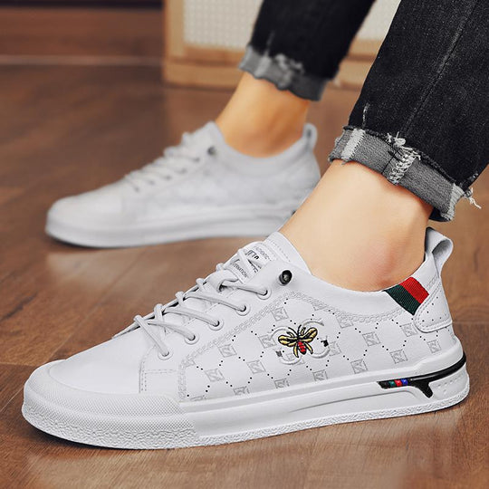 Herren Eleganter Low-Top Sneaker aus Kunstleder mit gestickter Bienen-Applikation Shopy Nory