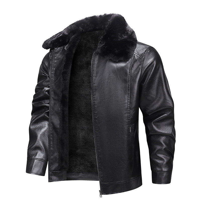 Herren Kunstleder-Fliegerjacke mit durchgehendem Teddyfutter und markantem Fellkragen Shop Nory