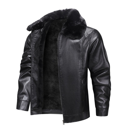 Herren Kunstleder-Fliegerjacke mit durchgehendem Teddyfutter und markantem Fellkragen Shop Nory