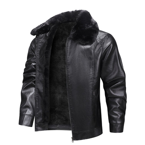 Herren Kunstleder-Fliegerjacke mit durchgehendem Teddyfutter und markantem Fellkragen Shop Nory