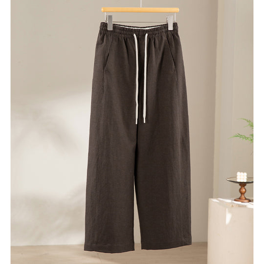 Damen Weite High‑Waist Leinenmix-Hose mit elastischem Bund und Kordelzug Shop Nory