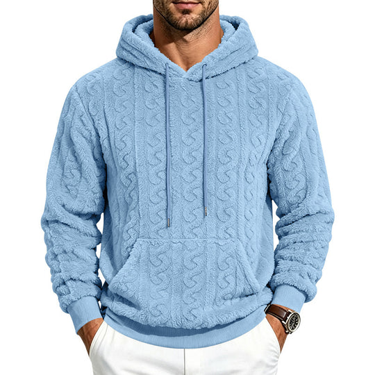Herren kuscheliger Teddy-Fleece Kapuzenpullover mit Zopfmuster und Kängurutasche Shop Nory