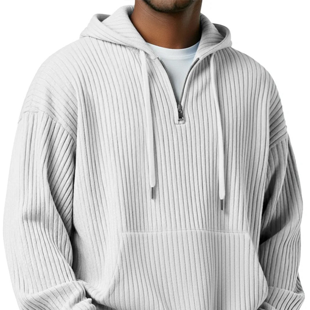 Herren gerippter Halfzip-Hoodie mit Kapuze, Kängurutasche und oversized Casual-Schnitt Shop Nory