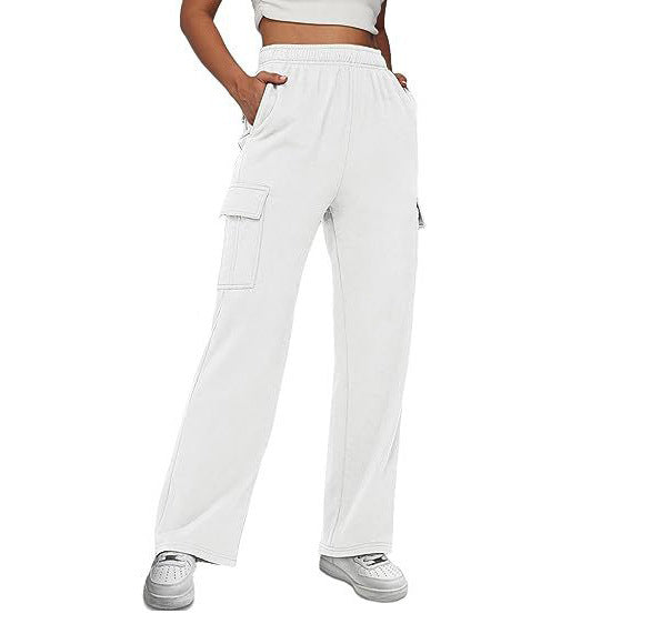 Damen nan lässige Cargo-Freizeithose mit weitem Bein elastischem Bund und aufgesetzten Taschen Shop Nory