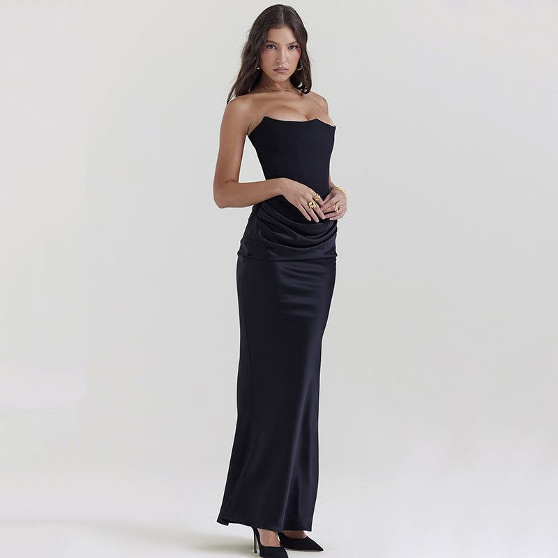 Damen Langärmliges Abendkleid mit strukturiertem Oberteil und elegantem Rüschenbund