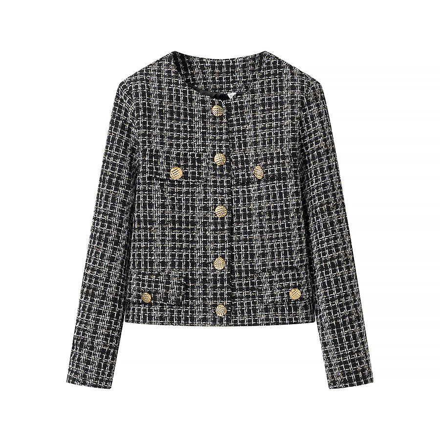 Damen Bouclé-Tweed-Jacke mit Zierknöpfen und kastiger Cropped-Silhouette Shop Nory