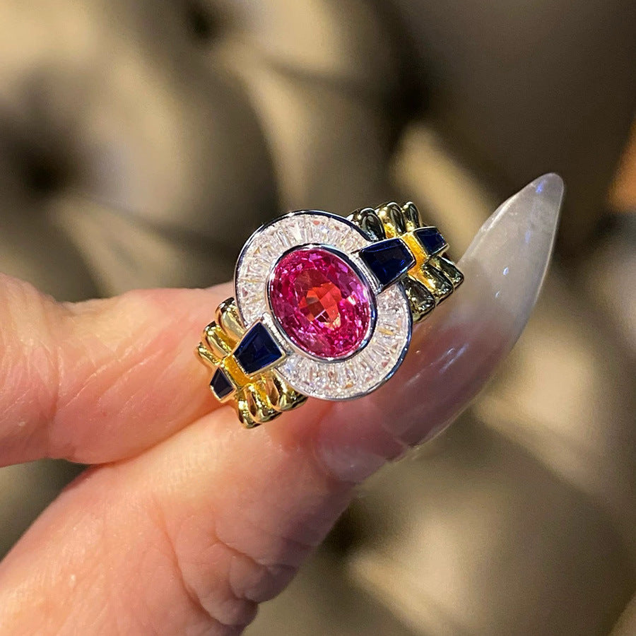 Damenring mit prächtigem ovalen pinken Edelstein und funkelnden Zirkonia Shop Nory