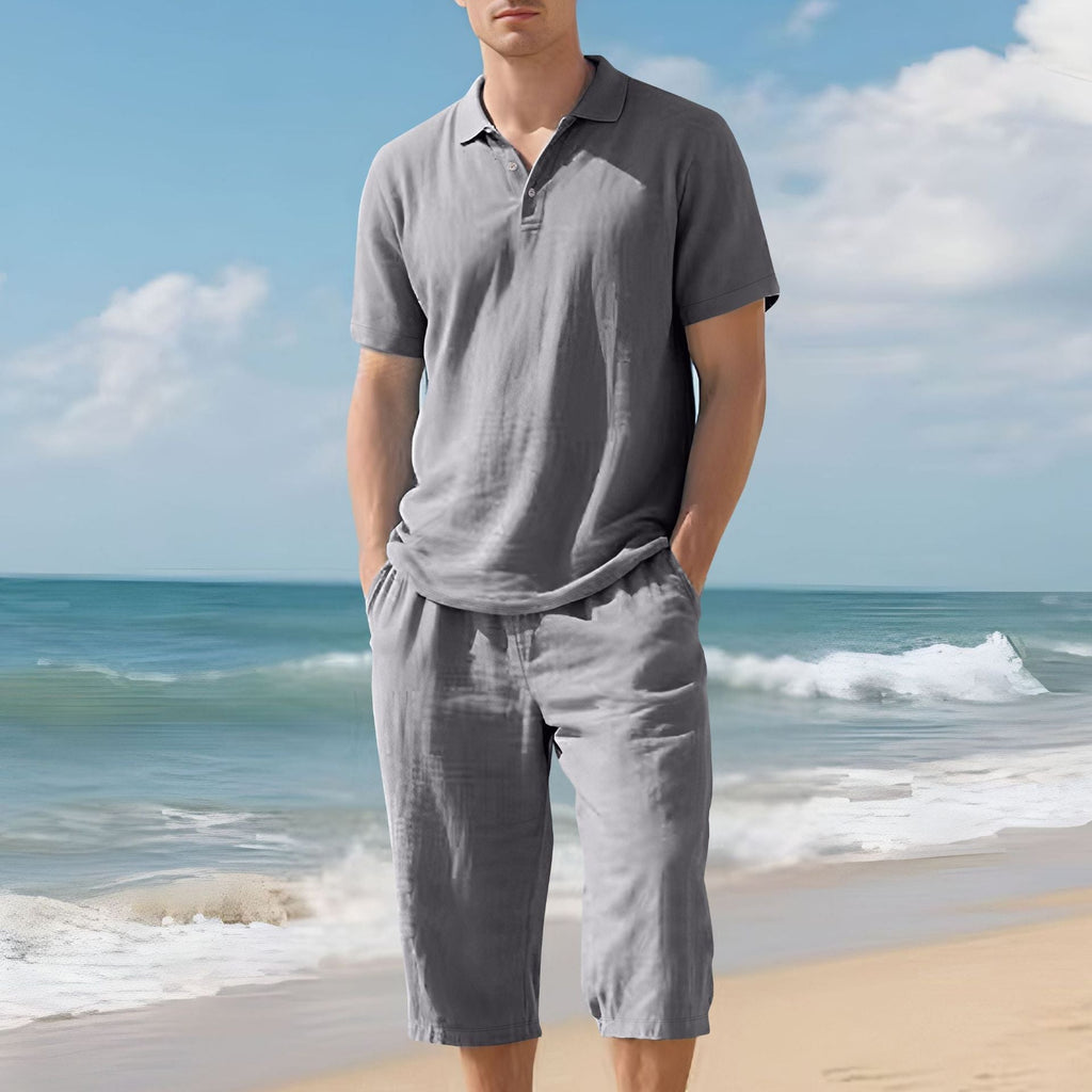 Herren nan leichtes Polo- und Bermuda-Set aus seidigem Baumwolljersey