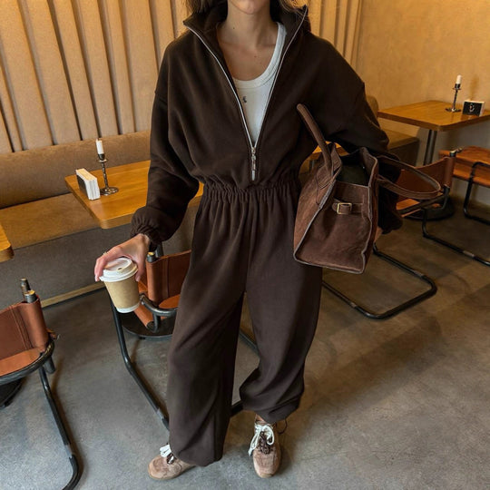 Damen Lässiger Fleece-Hausanzug mit Zip-Kapuze und elastischem Taillenbund Shop Nory
