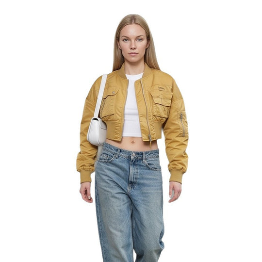 Damen Kurz geschnittene Utility-Bomberjacke mit praktischen Taschen und Rippenbündchen Shop Nory
