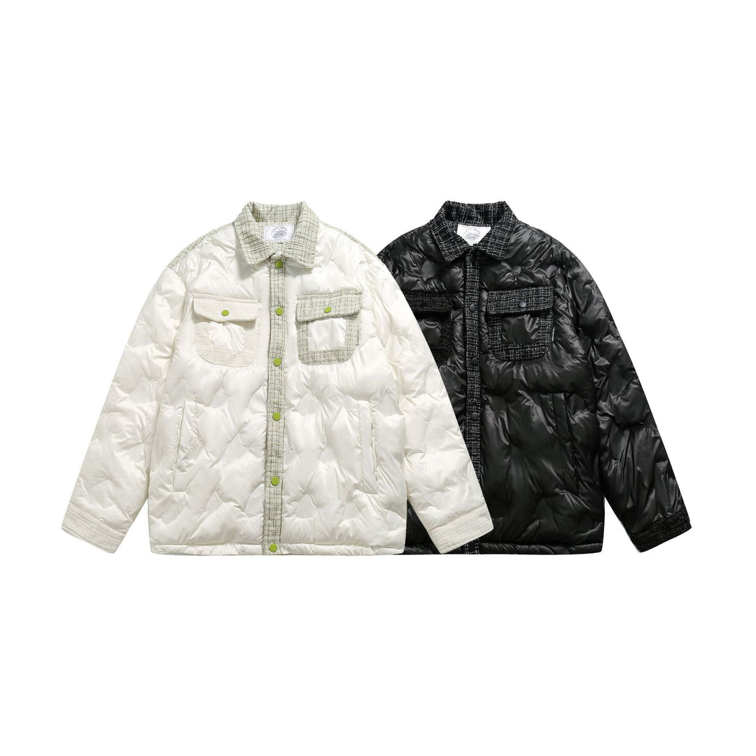 Damen gesteppte Hemdblousonjacke mit Tweedbesatz und Pattentaschen Shop Nory