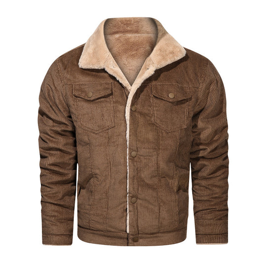 Herren Kord-Truckerjacke mit Teddyfutter und Druckknopfverschluss Shop Nory