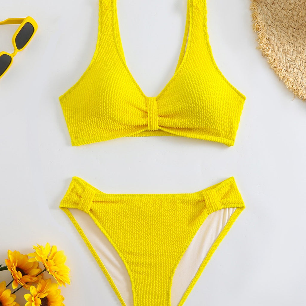 Damen strukturierter Bikini mit versetztem Band