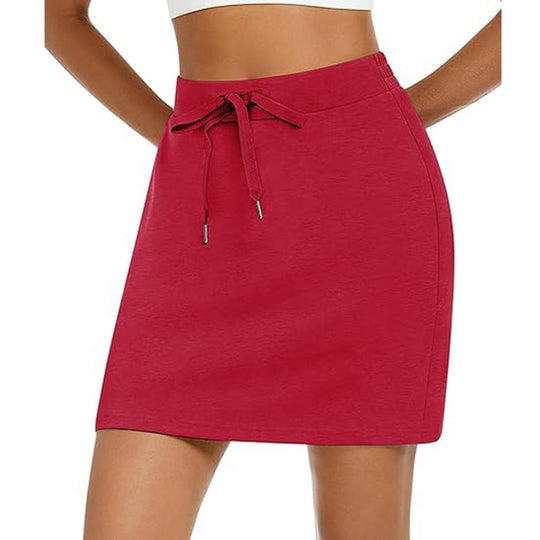 Damen Sportlicher Minirock mit Verstellbarem Kordelzug und Seitlichen Taschen