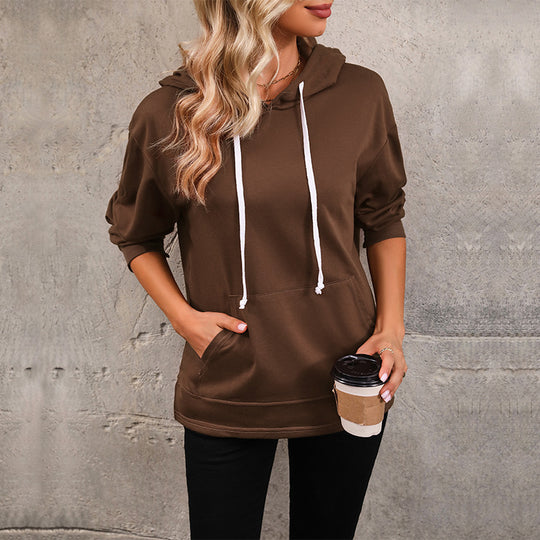 Damen Kapuzenpullover mit Kängurutasche, lockerer Silhouette und dreiviertel-Ärmeln Shop Nory