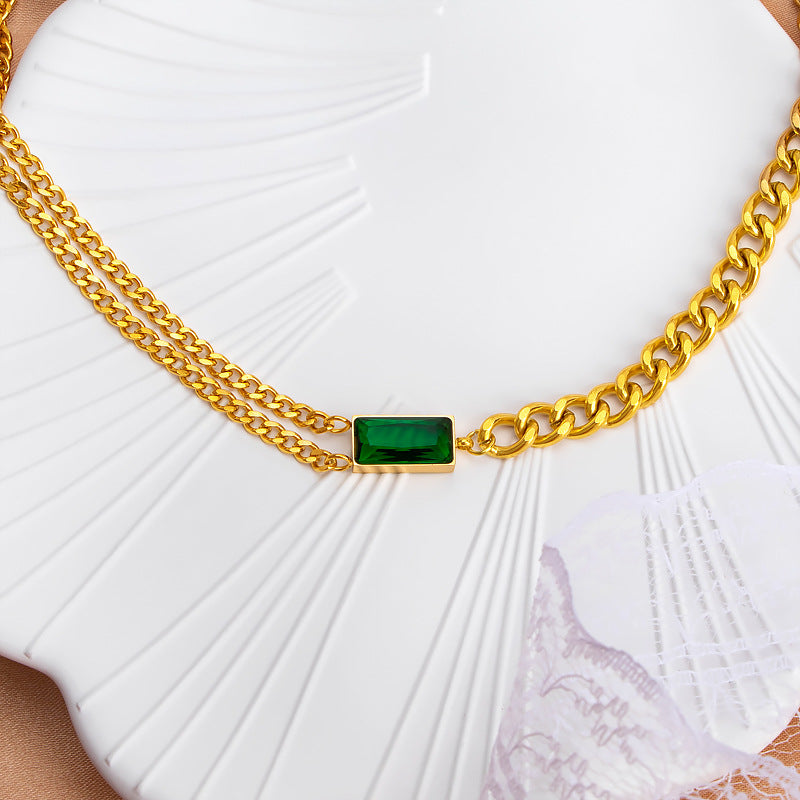 Damen Luxus Kette mit grünem Edelstein und hochwertiger Vergoldung Shop Nory