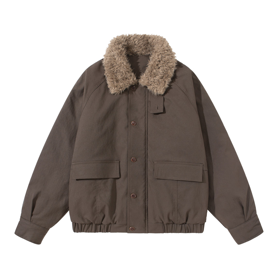 Unisex Boxy Isolationsblouson mit abnehmbarem Kunstfell-Drehkragen und Cargotaschen Shop Nory