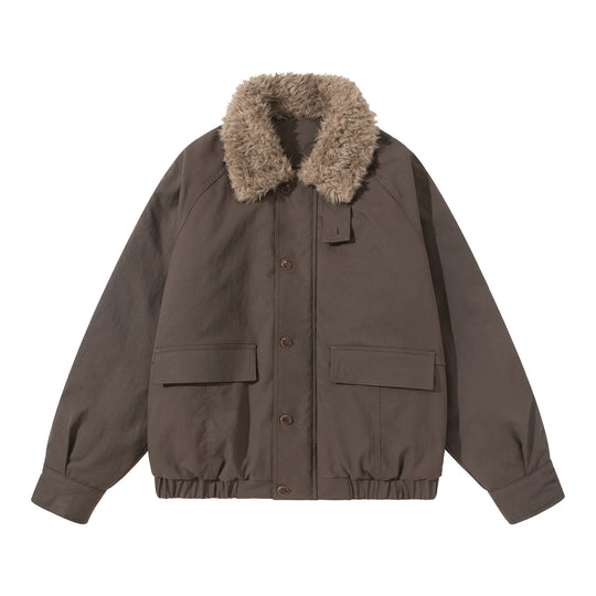 Unisex Boxy Isolationsblouson mit abnehmbarem Kunstfell-Drehkragen und Cargotaschen Shop Nory