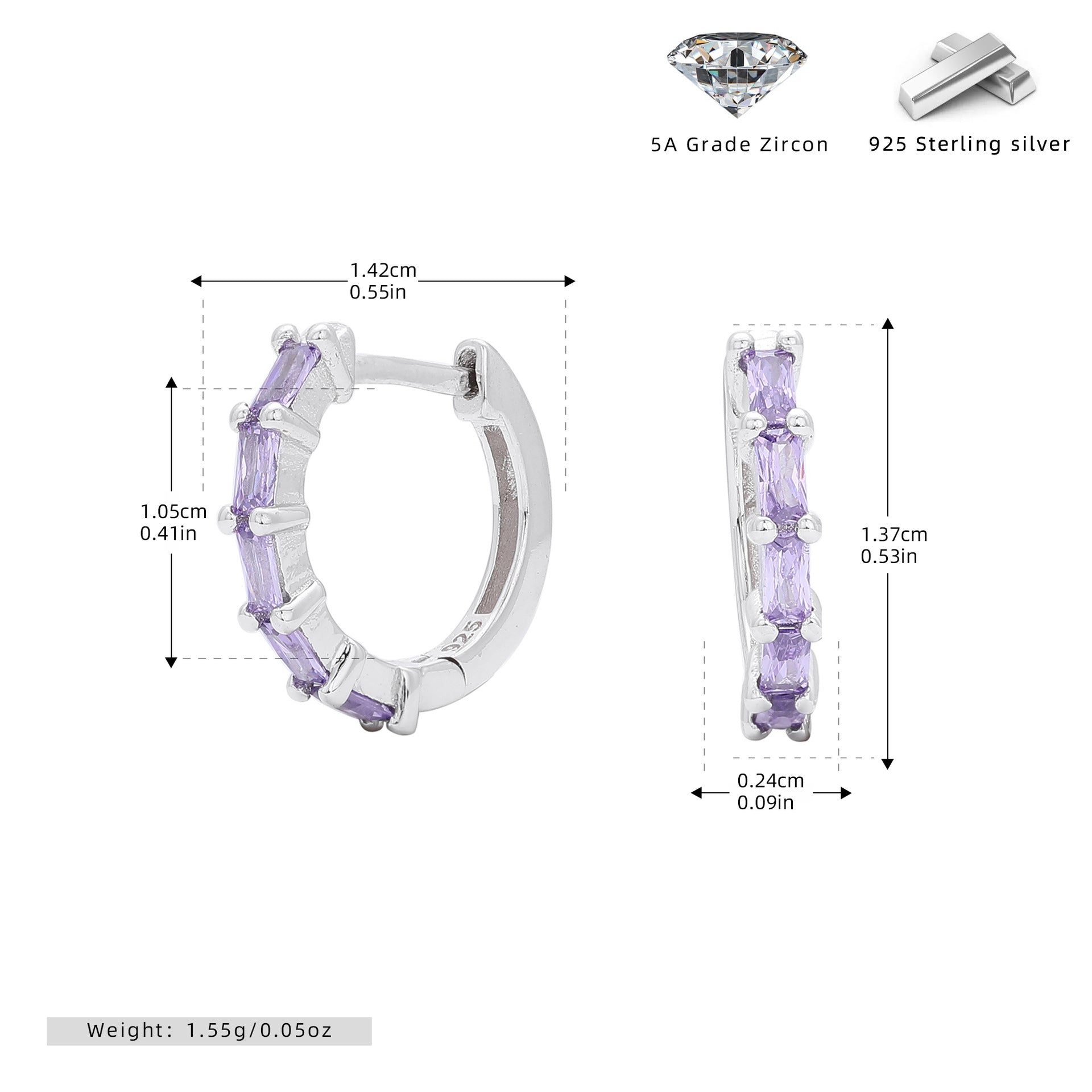 Damen Creolen mit funkelnden Zirkon-Elementen aus hochwertigem 925 Sterling Silber Shop Nory