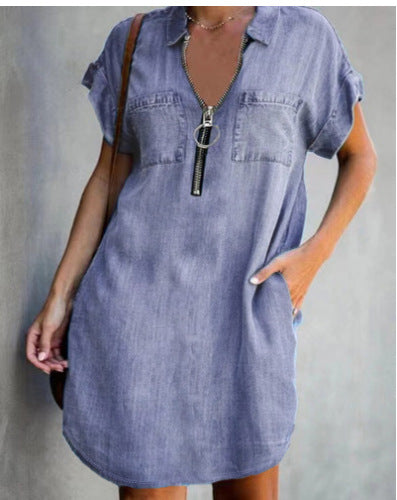 Damen Freizeit Denim-Kleid mit praktischen Taschen und Reißverschluss