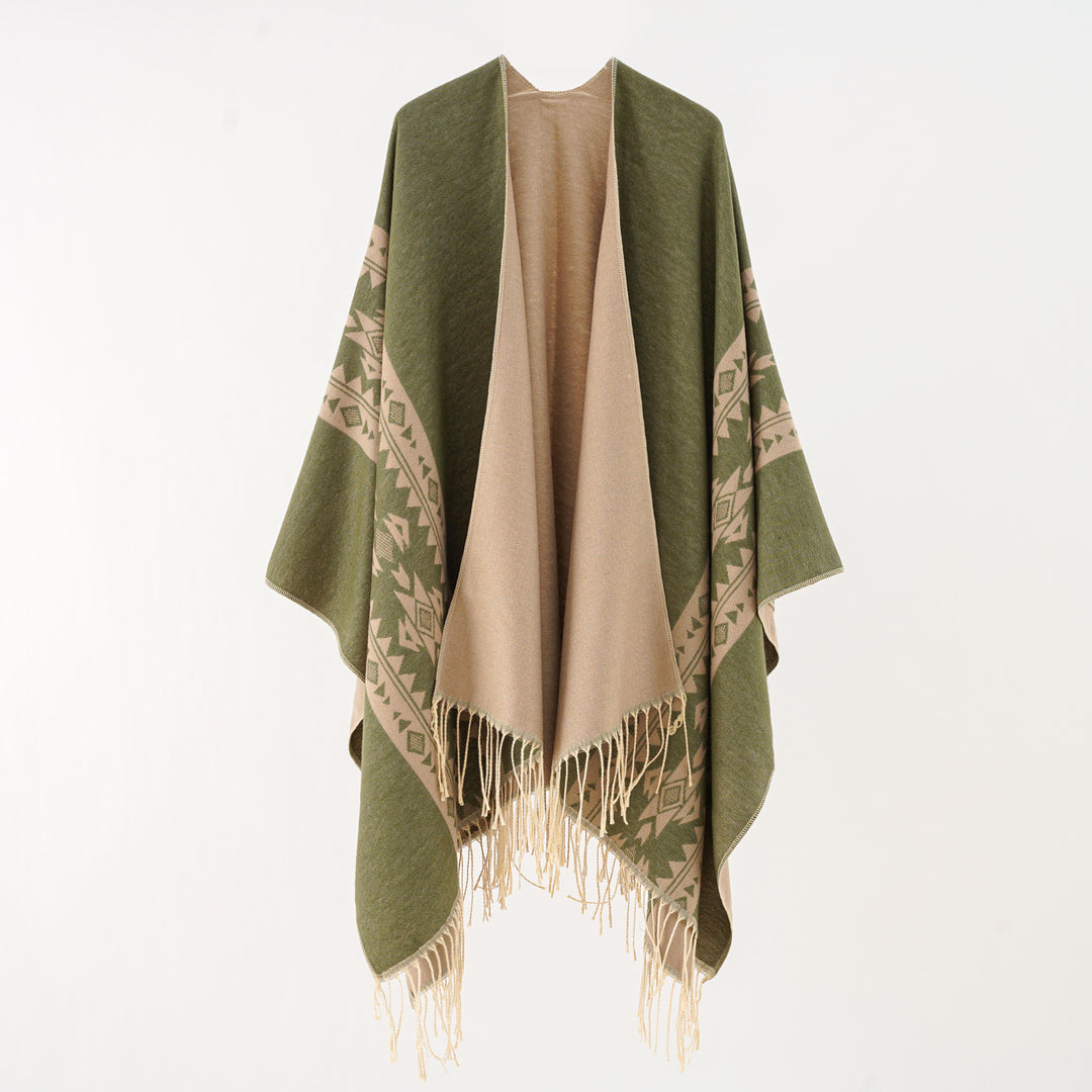 Damen Oversize Fransen-Poncho aus Jacquard-Baumwollmischung Shop Nory